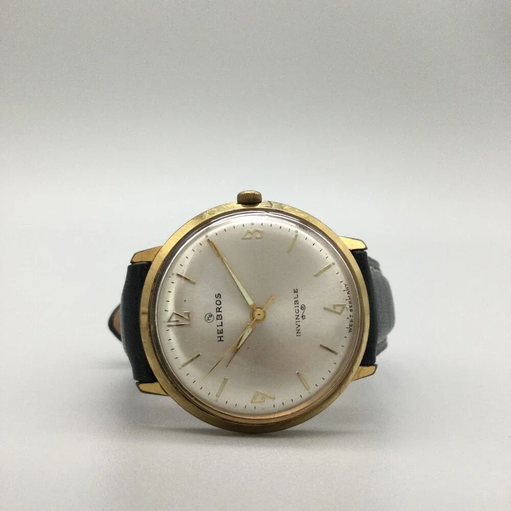 Vintage Helbros Invincible Mens Watch 35mm Silver Tone Anti Magnetic Manual Wind